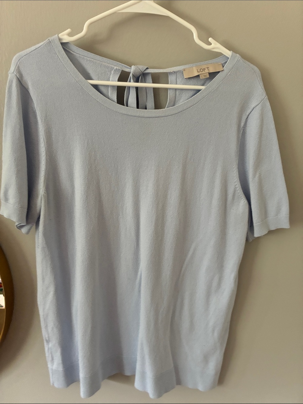 LOFT Pale Blue Short Sleeve Tie-Back Knit Top
